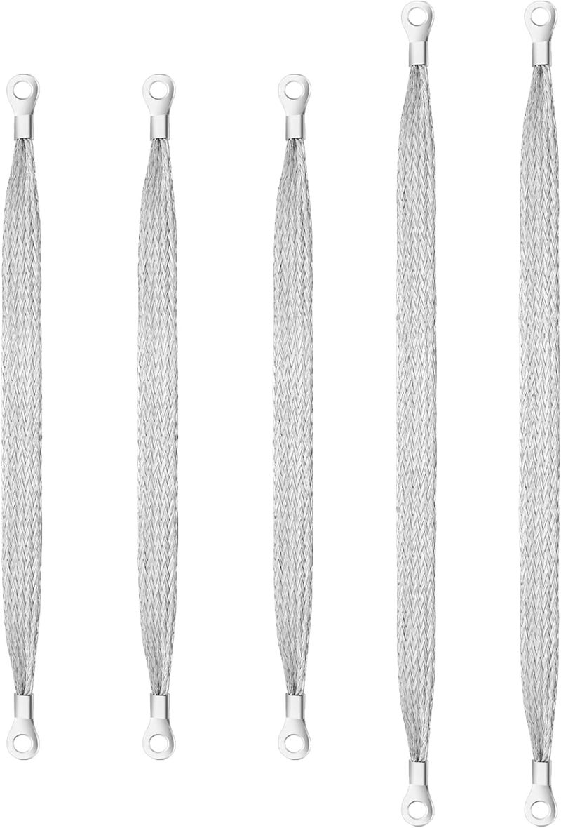 Jeyoon 5PCS Universal Automotive Ground Strap,3pcs 10"x1/2" & 2pcs 13"x1/2" Tinned Copper Vehicle Grounding Cable Straps,Automotive Engine Braided Copper Ground Strap with 5/16" Rings Terminal Plugs - Image 1